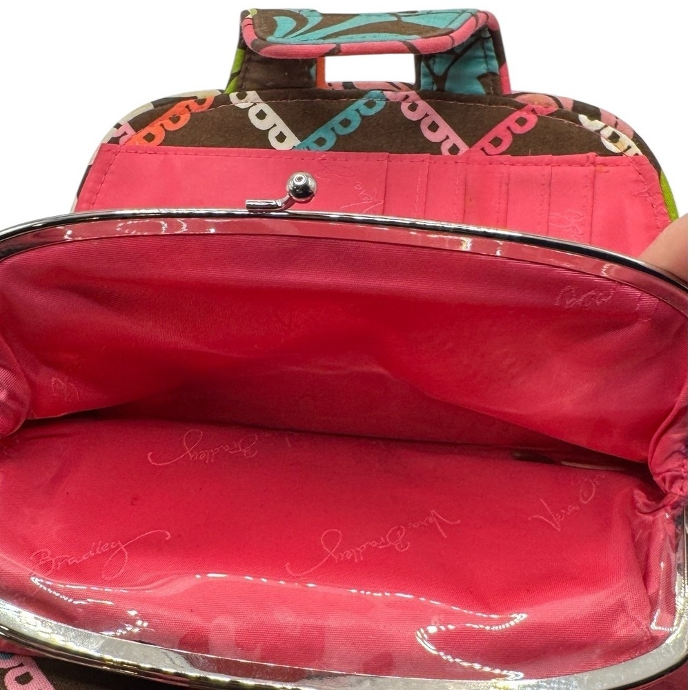 Vera Bradley Lola Quilted Kiss Lock Wallet Brown Pink Green Blue Organizer - Picture 4 of 9